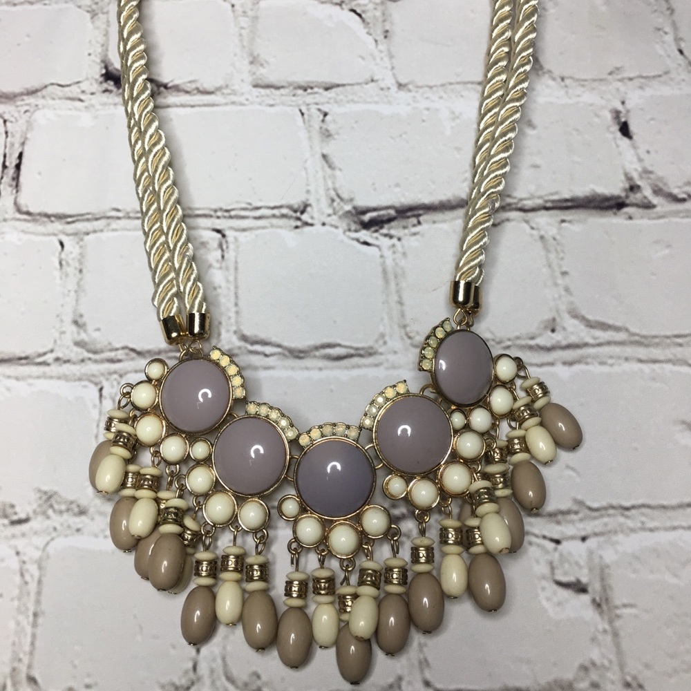 NUDE BEADED ROPE DETAIL STATEMENT NECKLACE
